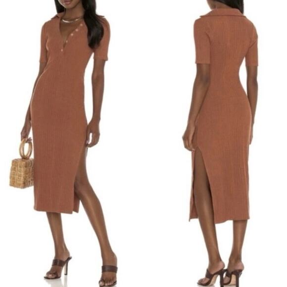 House of Harlow 1960 Sz XS NWT Ribbed Knit Polo Dress Midi Short Sleeve Black - Picture 2 of 16